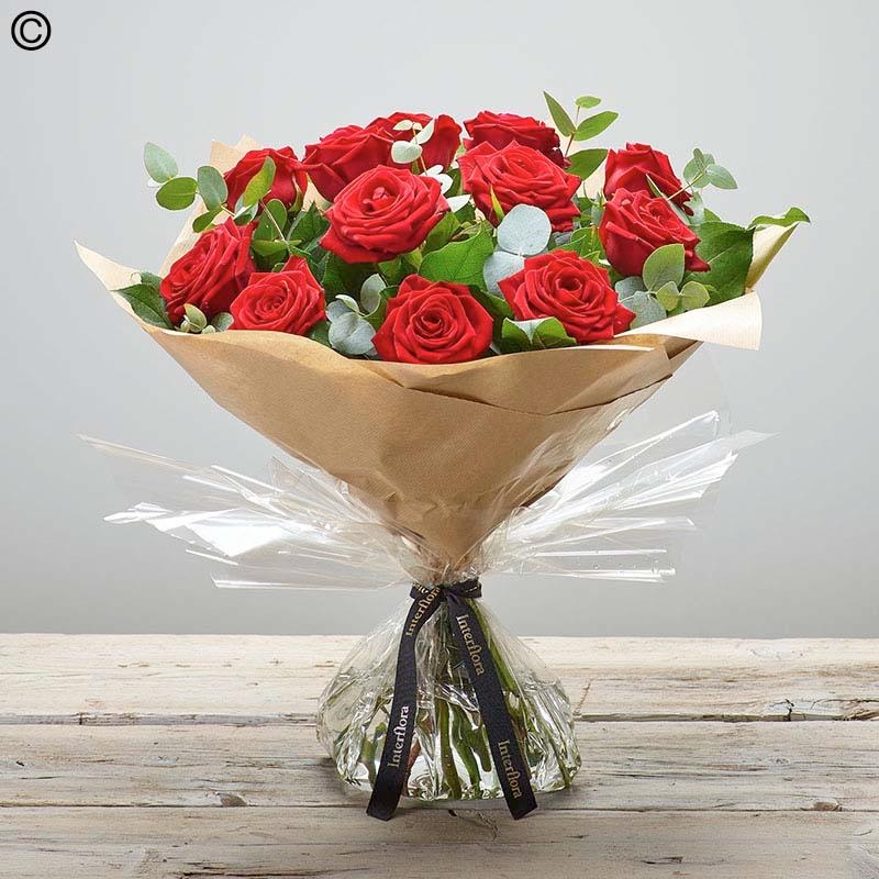 12 Red Rose Hand tied